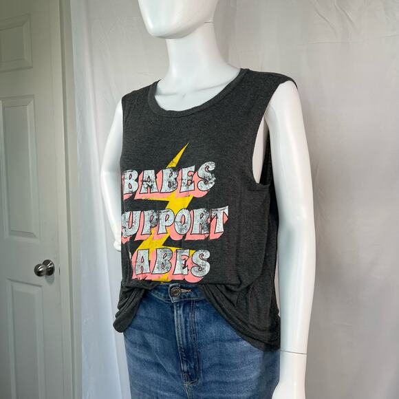 Zutter Gray Oversized Babes Support Babes Tank Top Size Small - Picture 2 of 6